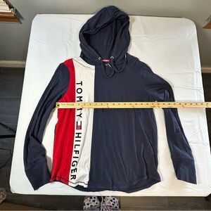 Tommy Hilfiger Navy Crewneck Hoodie with Red and White Side Panel